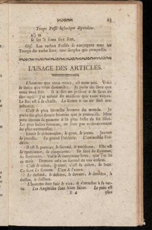 L'Usage Des Articles.