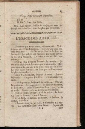 L'Usage Des Articles.
