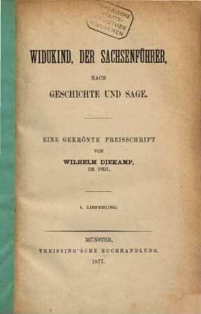 Widukind, der Sachsenführer, nach Geschichte und Sage
