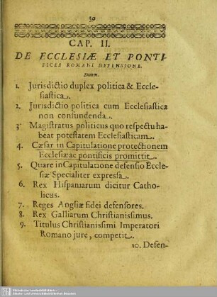 Cap. II. De Ecclesiae Et Pontifices Romani Defensione