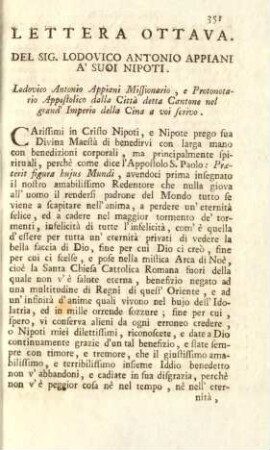 Lettera ottava. Del Sig. Lodovico Antonio Appiani a' suoi nipoti