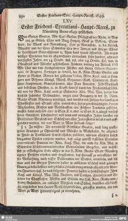 LXV. Erster Friedens-Executions-Haupt-Receß, zu Nürnberg Anno 1649 geschehen
