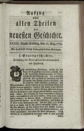 XXXIII. Nachl. Coburg, den 16. Aug. 1755.