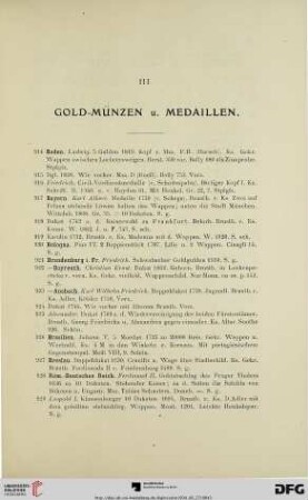 III. Gold-Münzen u. Medaillen (Nr. 914-974)
