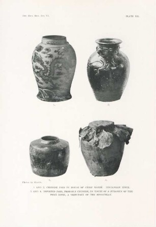 Plate XII. 1 and 2. Chinese jars in house of chief Mandí ... 3 and 4. Imported jars, probagly chinese, in house of ...