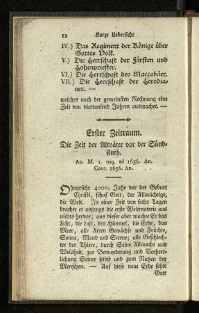 Erster Zeitraum. Die Zeit der Altväter vor der Sündfluth.
