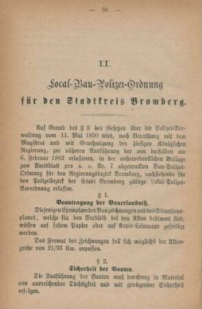 II. Local-Bau-Polizei-Ordnung für den Stadtkreis Bromberg.