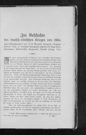 Zur Geschichte des deutsch-dänischen Krieges von 1864. : Zwei Besprechungen