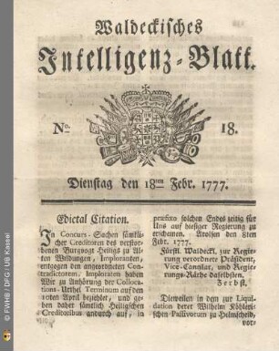 No. 18. Dienstag den 18ten Febr. 1777