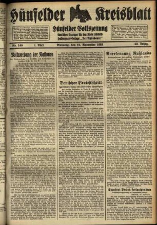 Erste Ausgabe vom Dienstag, den 21. November 1933.