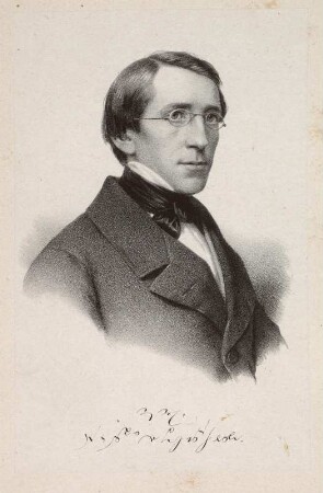 Porträt Hugo Häpe : Foto-/Bildersammlung Stenografische Sammlung. Porträt Hugo Häpe. Lithographie (um 1850). Dresden: SLUB P a 0959
