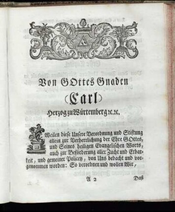 Von Gottes Gnaden (Carl) Herzog zu Würtemberg etc.
