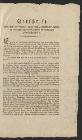 Vorschrift für die Landgestütsknechte, die sie beym Transport der Hengste, an den Beschälorten und während der Beschälzeit zu beobachten haben : Berlin, den 1sten März 1800