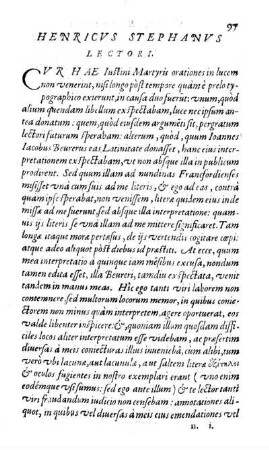 Henricvs Stephanvs Lectori.