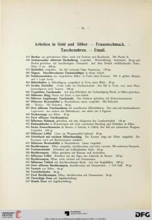 Arbeiten in Gold und Silber – Frauenschmuck – Taschenuhren – Email (Nr. 477-562)