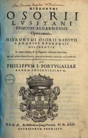 Opera omnia Hieronym. Osorii nepotis, 1