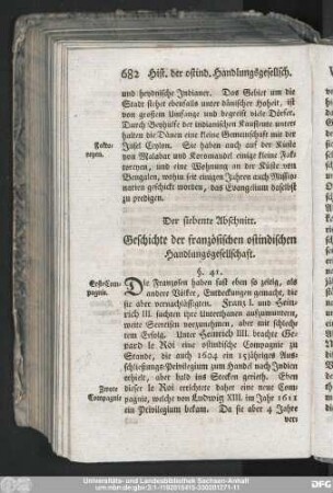 Der siebente Abschnitt. Geschichte der französischen ostindischen Handlungsgesellschaft.