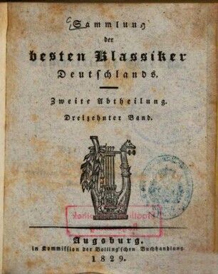 Klopstocks sämmtliche Werke. 13. Messias. 19.-20. Gesang. Hinterlassene Schriften von Margareta Klopstock. - 1829. - 256 S.