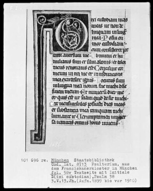 Psalterium aus einem Benediktinerkloster — Initiale D (ixi custodiam), Folio 58verso