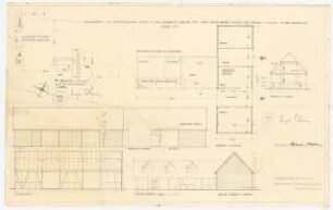 Bauaufnahme und Erweiterungsbau einer Scheune am Stall angebaut für Richard Becker, Kolberg: Lageplan M 1:500, Ansichten, Längsschnitt und Querschnitt, Grundriss alle in M 1:100