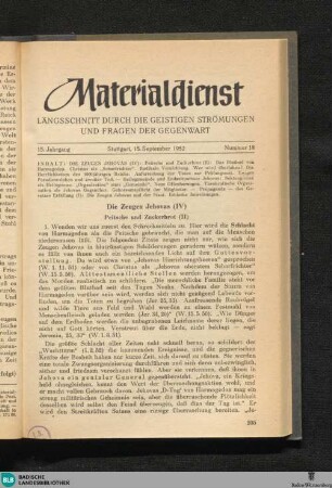 Materialdienst : Längsschnitt durch die geistigen Strömungen und Fragen der Gegenwart