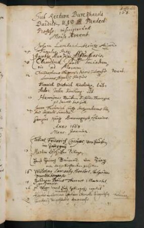 Winterhalbjahr 1667/1668. Rektorat Burkhard Bardili