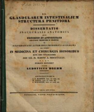 De glandularum intestinalium structura penitiori : Diss. inaug. anat. ; cum II. tabulis aeneis