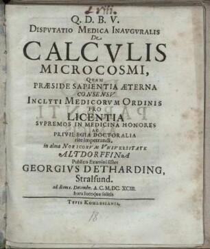 Disputatio Medica Inauguralis De Calculis Microcosmi