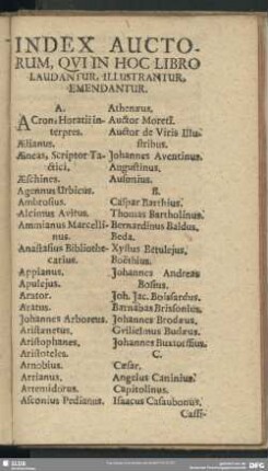 Index Auctorum, Qui In Hoc Libro Laudantur, Illustrantur, Emendantur