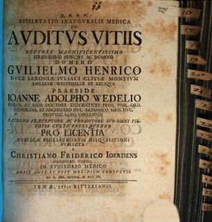Diss. inaug. med. de auditus vitiis