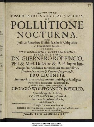 Dissertatio Inauguralis Medica, De Pollutione Nocturna