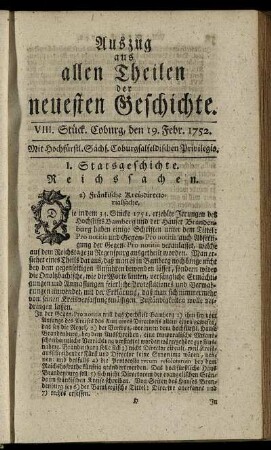VIII. Stück. Coburg, den 19. Febr. 1752.