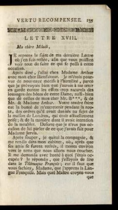Lettre XVIII. Ma chère Miladi, ...