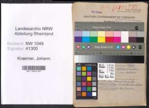 Entnazifizierung Johann Kraemer , geb. 19.06.1896 (Lehrer)
