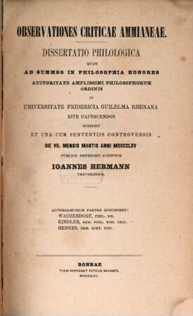 Observationes criticae Ammianeae : Dissertatio philologica