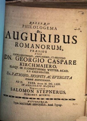 Philologema de auguribus Romanorum