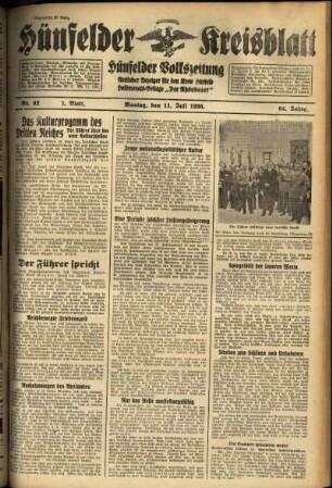 Erste Ausgabe vom Montag, den 11. Juli 1938.