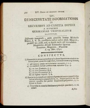 XIV. Denecessitate Informationis In Recursibus Ad Comitia Imperii A Supremis Germaniae Tribunalibus Exigendae