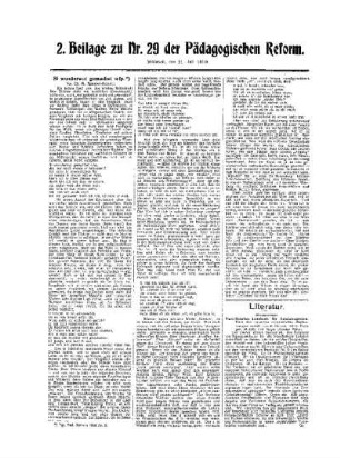 Literatur : 2. Beilage zu Nr. 29 der Pädagogischen Reform