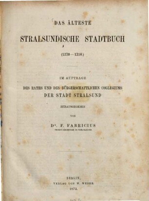 Das älteste Stralsundische Stadtbuch (1270-1310)