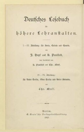 Abteilung 5 = Für Ober-Tertia, [Schülerband]: [Abteilung 5 = Für Ober-Tertia, [Schülerband]]