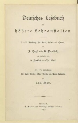 Abteilung 5 = Für Ober-Tertia, [Schülerband]: [Abteilung 5 = Für Ober-Tertia, [Schülerband]]