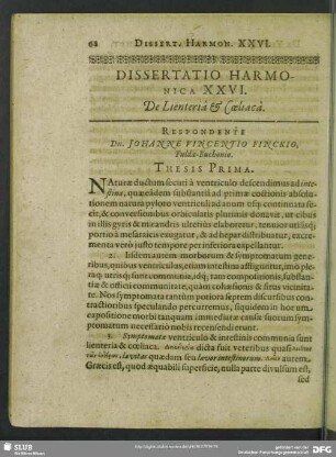 Dissertatio Harmonica XXVI. De Lienteria & Coeliaca
