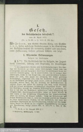 I. Gesetz, das Volksschulwesen betreffend