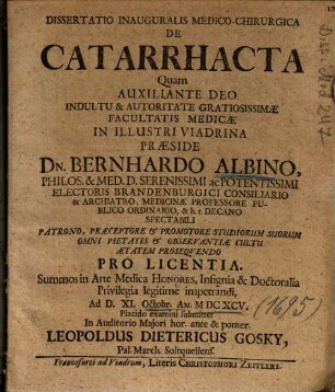Dissertatio Inauguralis Medico-Chirurgica De Catarrhacta