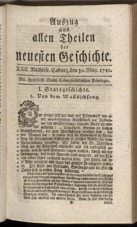 XXII. Nachlese. Coburg, den 30. May. 1750.