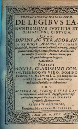 Conclusionum iur. de legibus earundemque iustitia et obligatione centuria