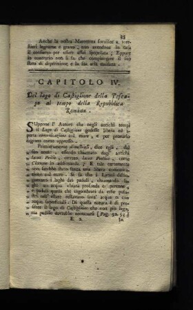 Capitolo IV. Del lago di Castiglione della Pescaga al tempo della Repubblica Romana .