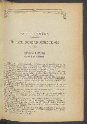 Parte tercera. - Un trono sobre un monte de oro