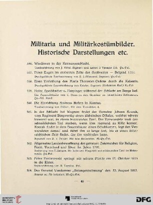 Militaria und Militärkostümbilder. Historische Darstellungen (Nr. 556-588)